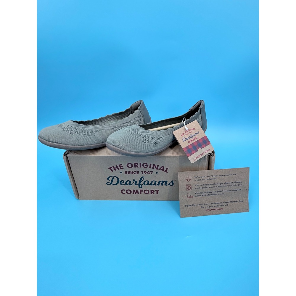 Dearfoams Misty Ballet Flat Womens 8.5 Moss Green Memory Foam Knit Slip On New